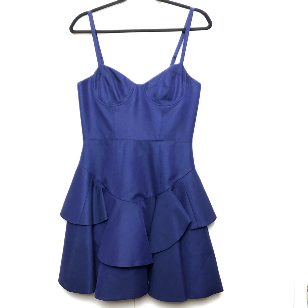 Rebecca Taylor Bustier Ruffle Skirt Mini Dress Blue Dream